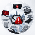 Common causes of data loss including RAID failures, hard drive crashes, physical damage, ransomware and power surges